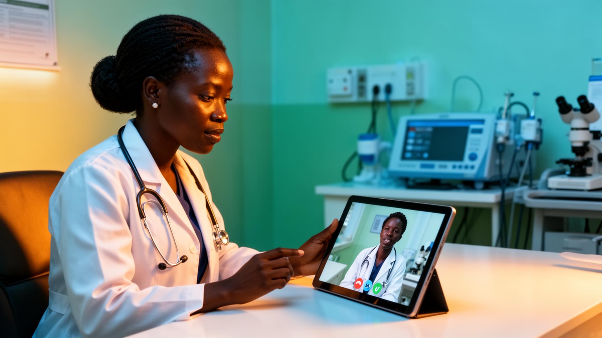 Doctor conducting a telehealth consultation via tablet